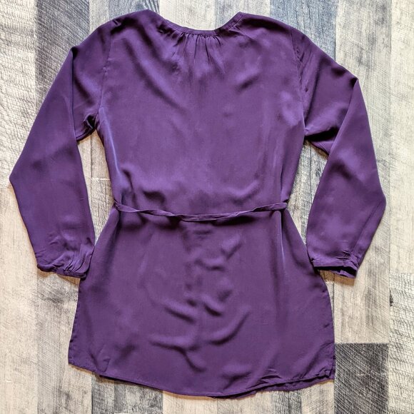 Eileen Fisher Silk Button-Down Drawstring Shirt Dress Purple Small - Picture 3 of 7